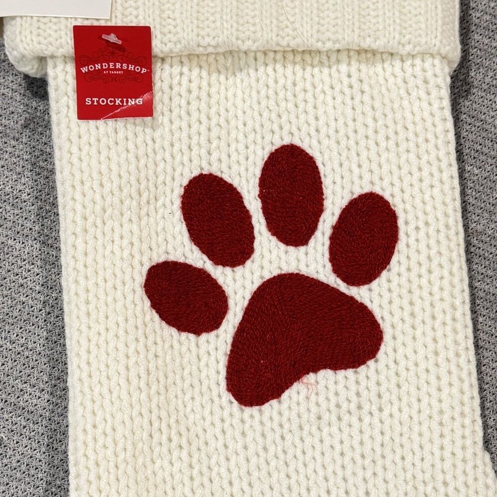 Wondershop Knit Pet Christmas Stocking 18" Red Paw Print Hanging Loop NEW - Picture 2 of 8
